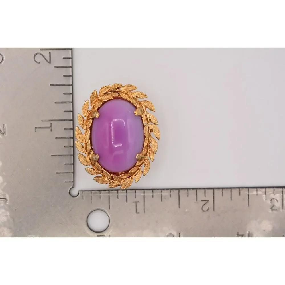 Judy Lee Vintage Cabochon Clip On Earrings Pink Gold Chunky Signed 1980s BinAZ